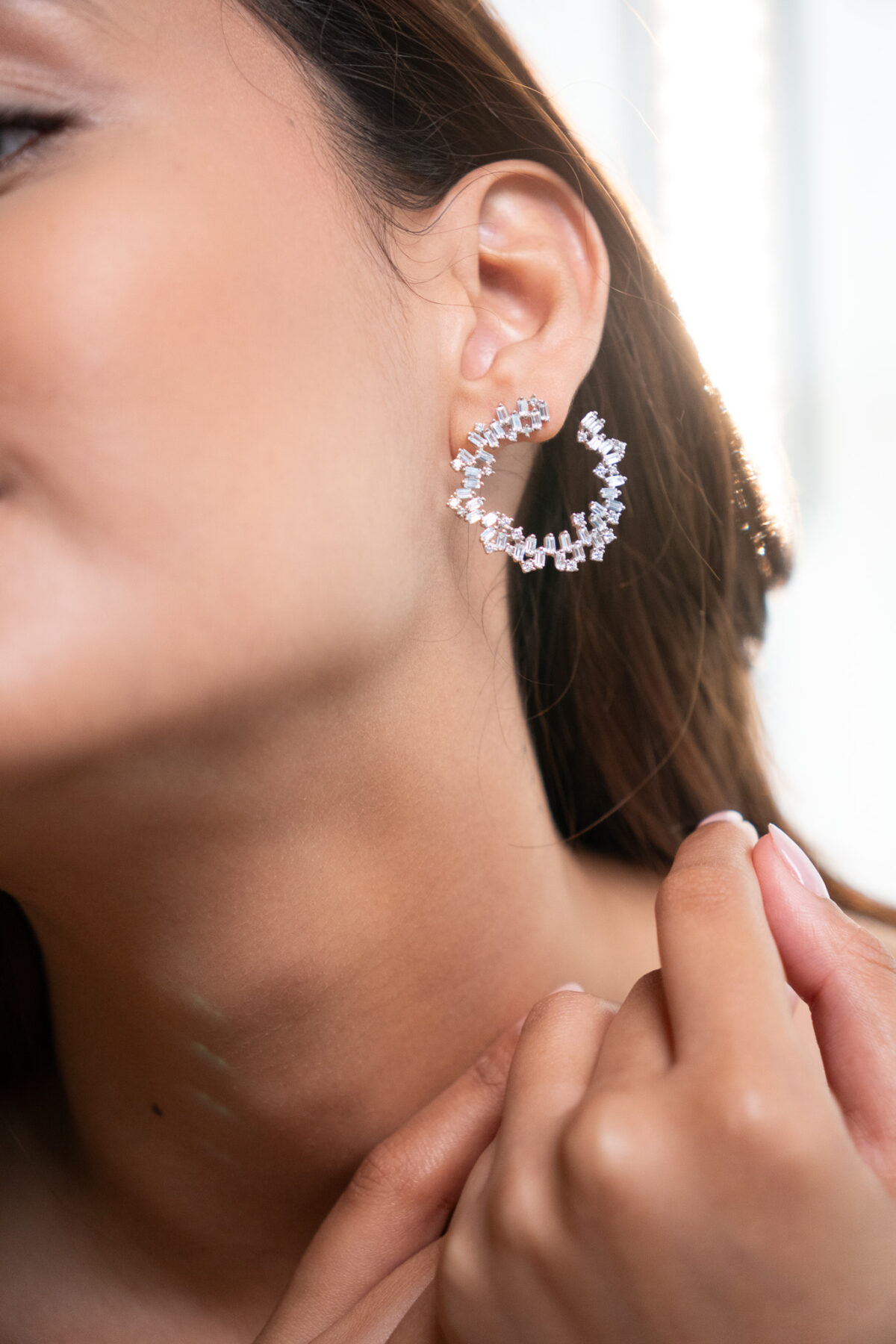 Sparkling Crystal Spiral Hoops