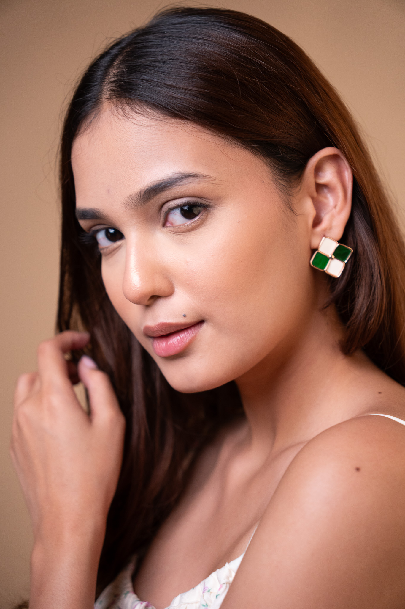 Green & White Enamel Clover Earrings (2)