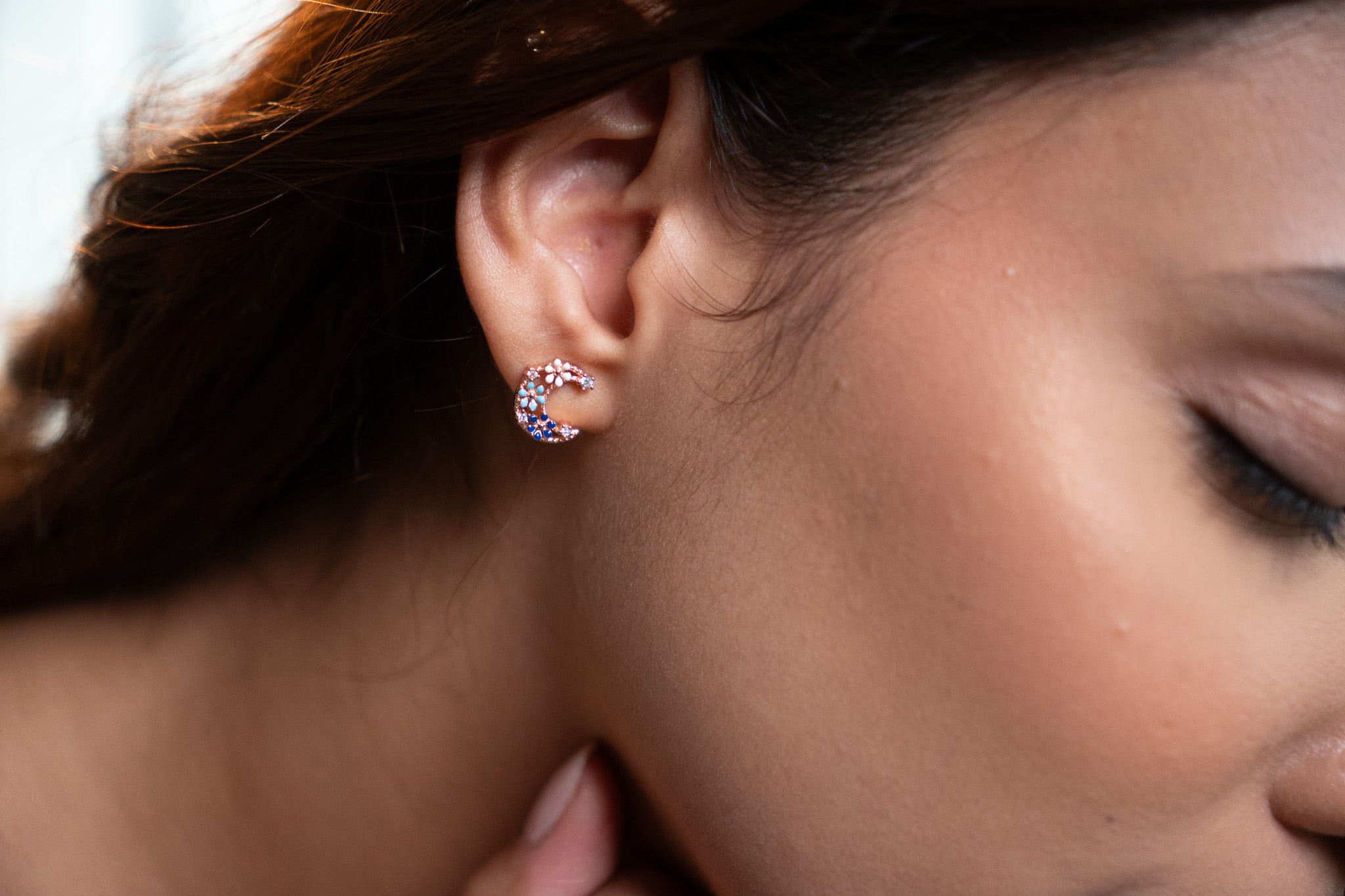 Moon & Star Floral Mismatched Stud Earrings (3)
