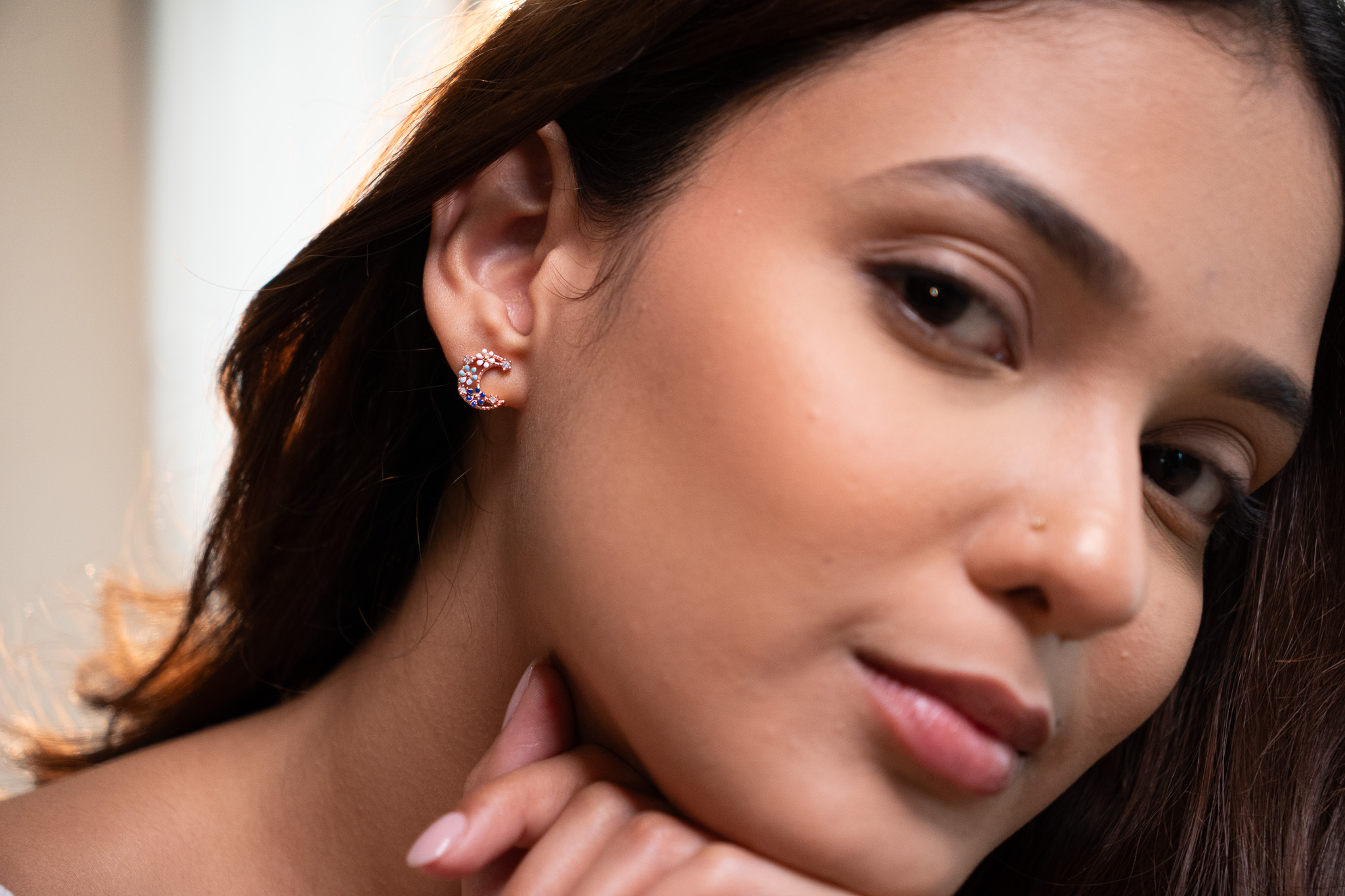 Moon & Star Floral Mismatched Stud Earrings