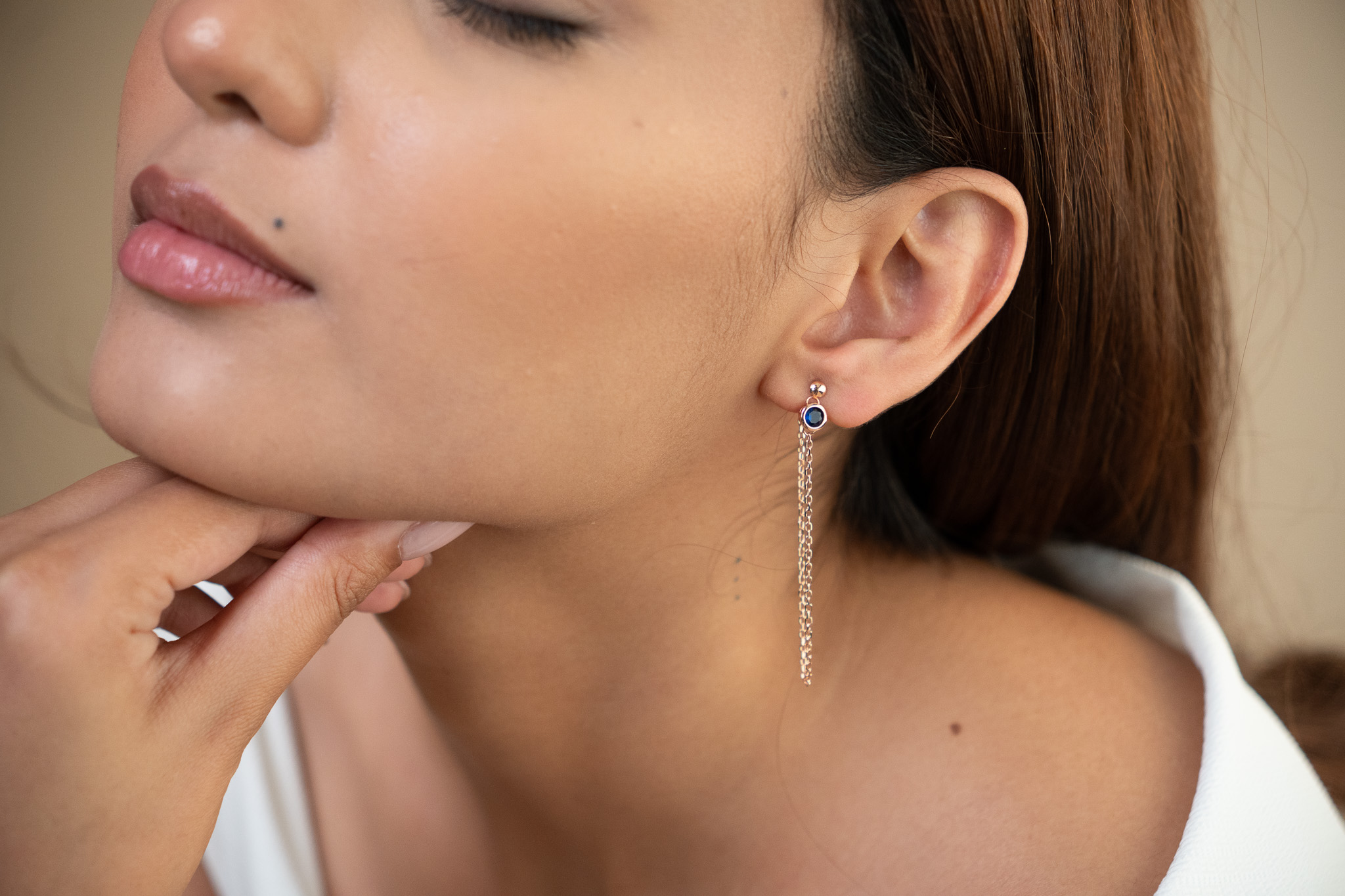 Sapphire & Rose Gold Chain Drop Earrings (2)