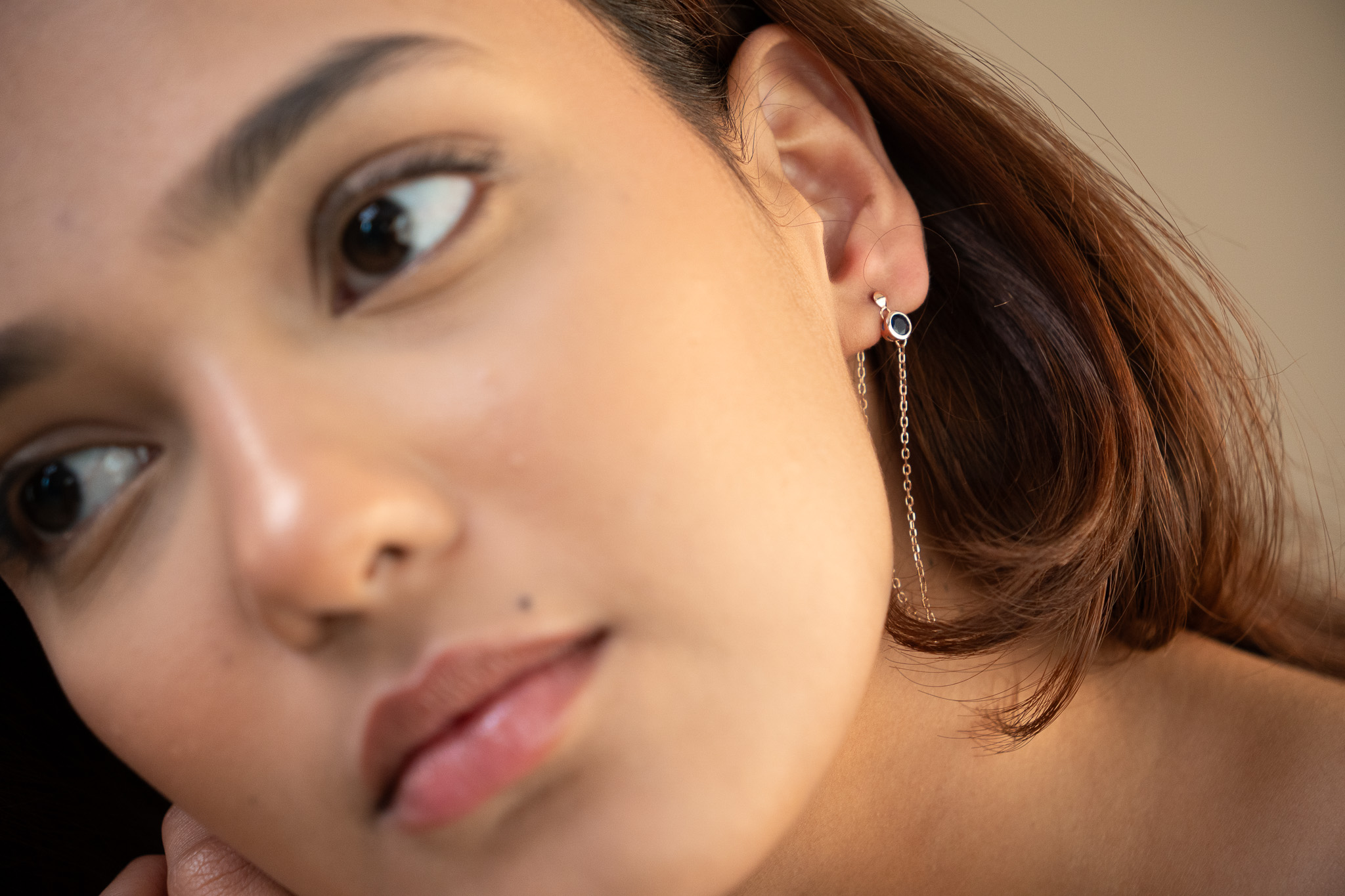 Sapphire & Rose Gold Chain Drop Earrings